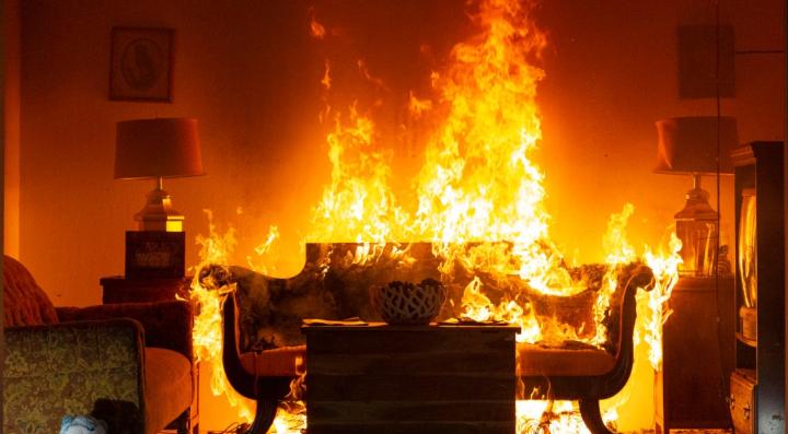 Sofa on fire - hero image used as an example for material and products database research 