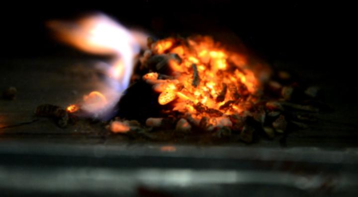  Firebrand ignition experiment to examine combustion behavior of building materials.