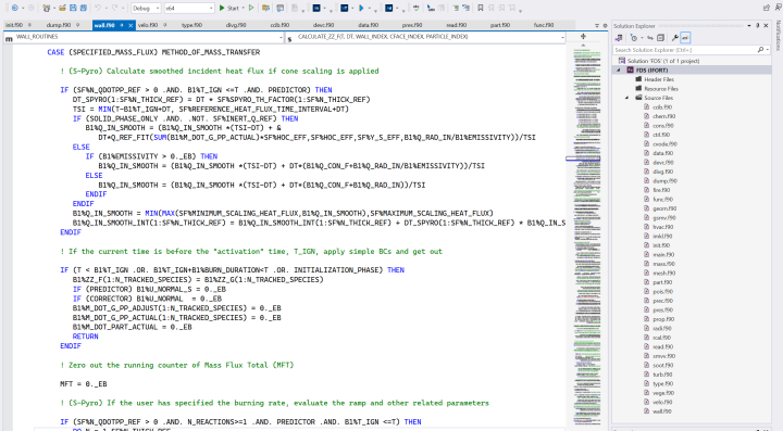Coding development for the fire dynamics simulator from Visual Studio