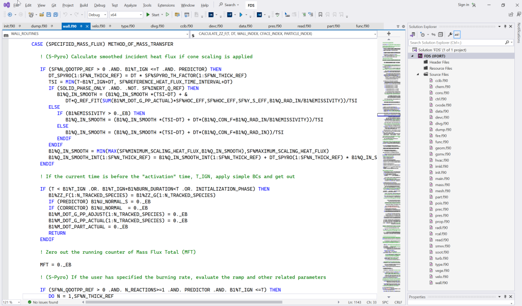 Coding development for the fire dynamics simulator from Visual Studio